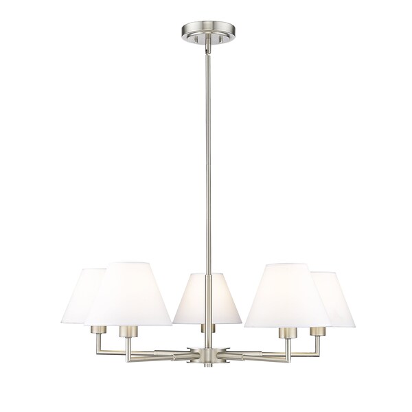 Z-Lite Leila Chandelier, 5-Light, 34 In.W x 10.75 In.H, Brushed Nickel/White Linen 744-34R-BN - main